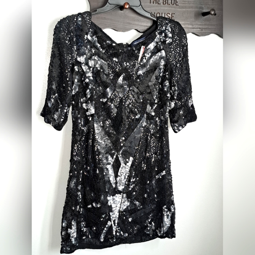 French Connection Vintage Exquisite Sequins Beaded Weighted Black Dress Sz10 New